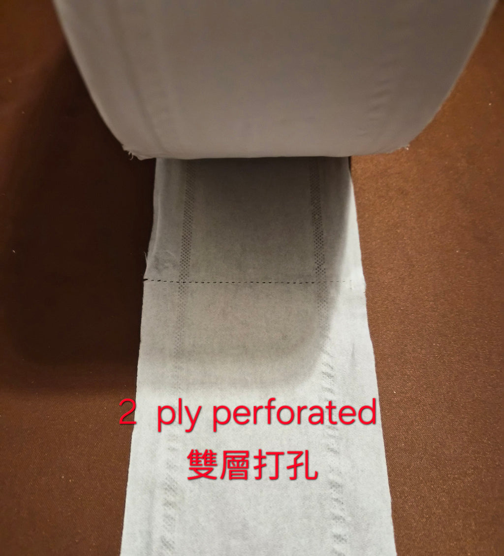 Roll of 2-ply perforated paper on a brown background